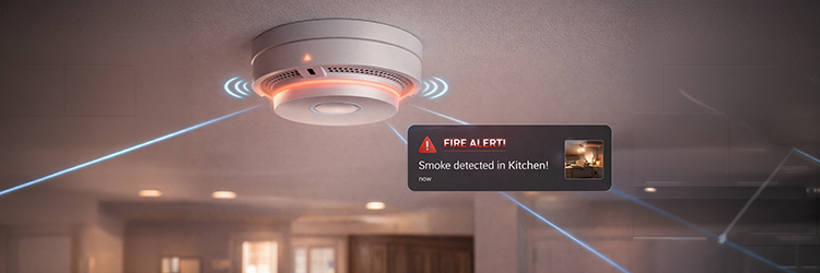Wireless smoke detector sending instant fire alert notification to a smartphone — Group One Safety and Security
